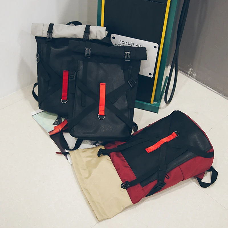 

Leisure Unisex Backpack Cloth Fashion Student Bagpack Stitching Couple Trend Rucksack street Youth Multi-function Bag Wear