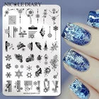 Трафареты NICOLE DIARY для стемпинга ногтей большого размера со снежинками, Рождественский штамп для ногтей, трафарет с рисунком Санта-Клауса, снега
