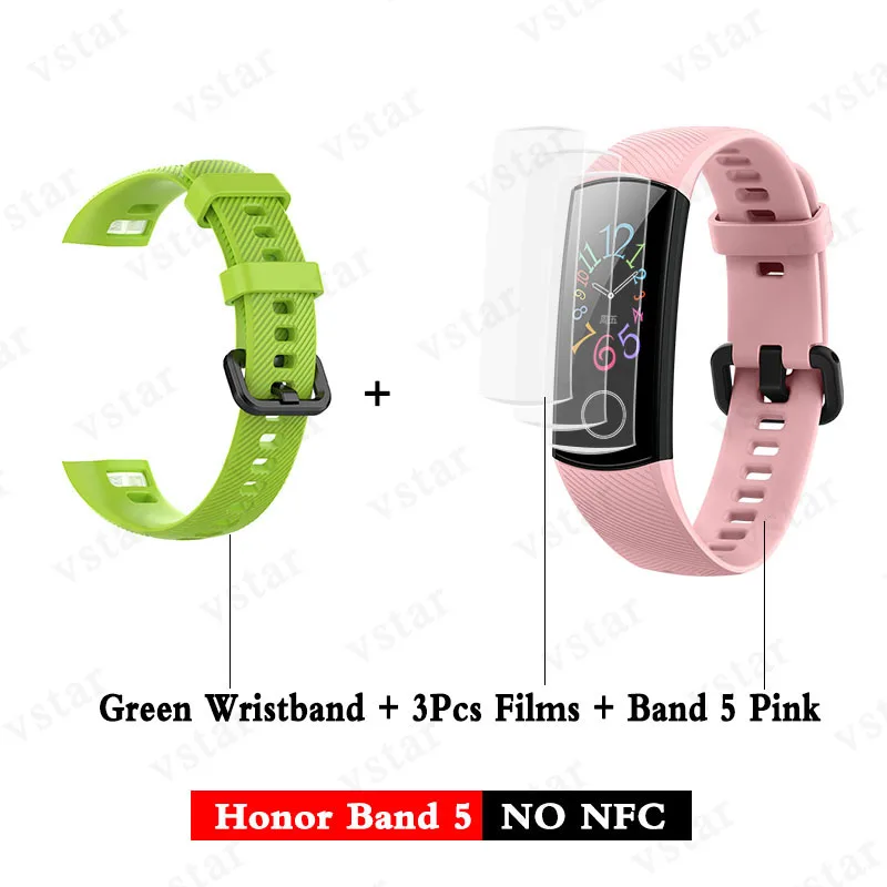 band5 pink add green Huawei Honor band 5 smartband AMOLED huawei smartwatch кровяное кислородное сердце rage ftness трекер сна swiming sport trakcer gps - Цвет: band5 pink add green