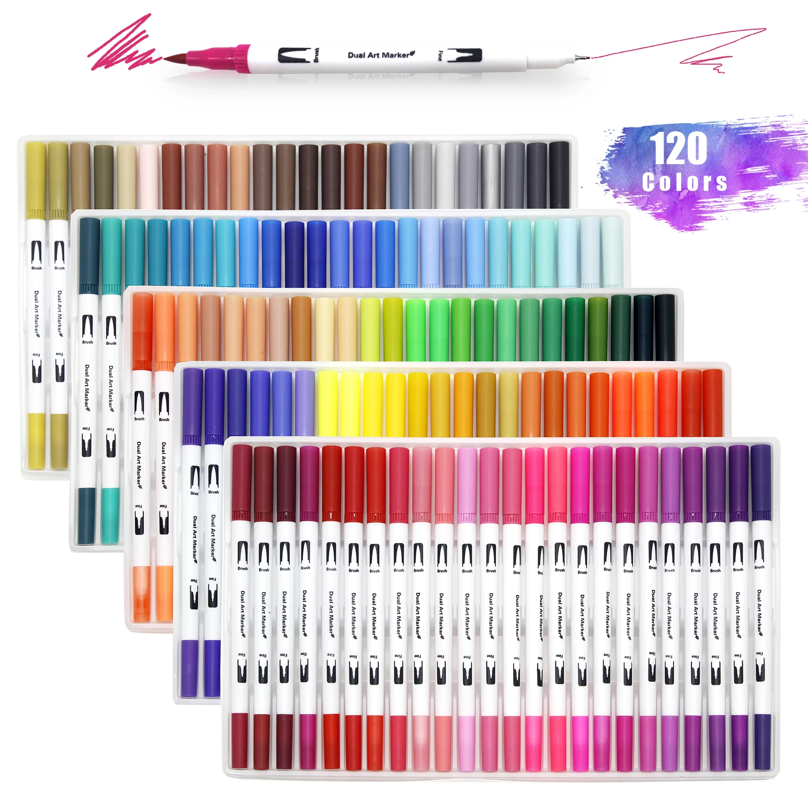 

120 Colors Dual Tip Brush Marker Pens Art Watercolor Fineliner Drawing Painting Stationery For Coloring Manga School Supplies