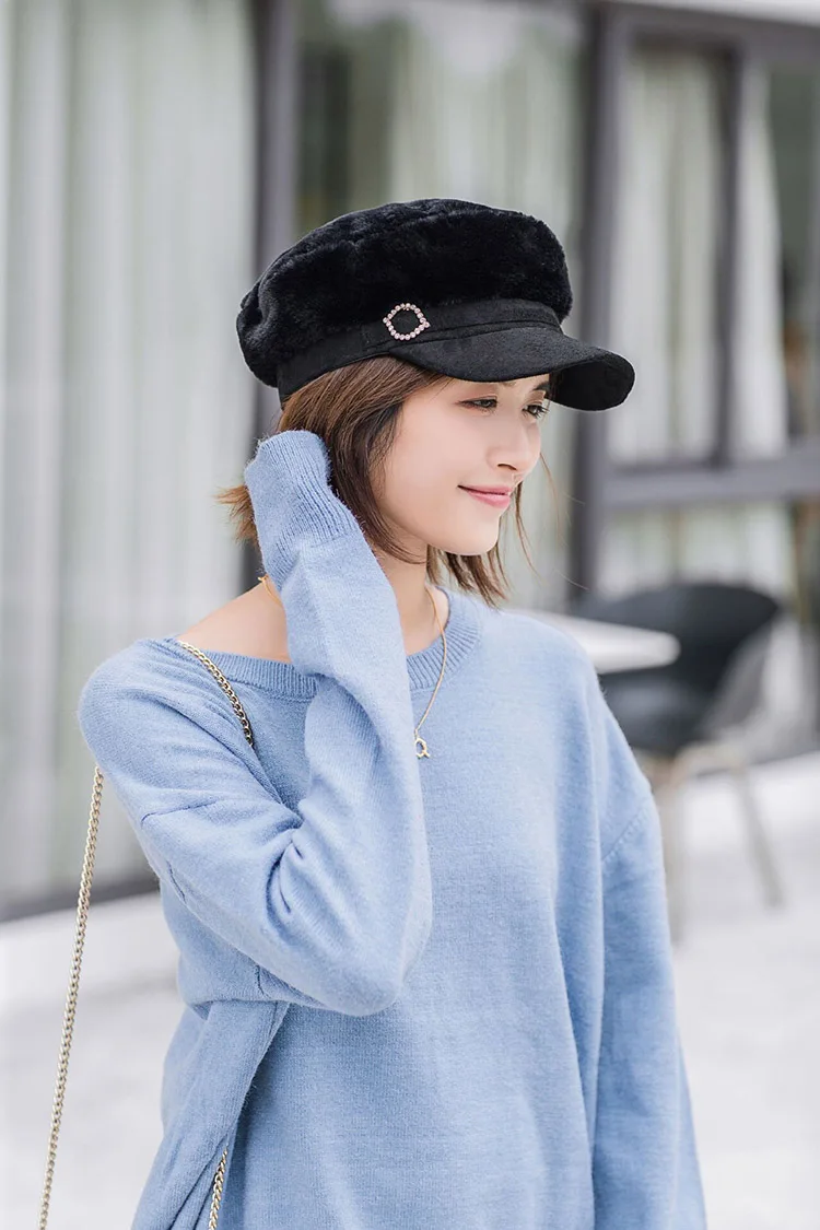 MAERSHEI/ Модные женские береты gorras, женская шапка в стиле милитари с кроличьим мехом, утолщенная теплая плоская кепка, восьмиугольные шапочки Newsboy