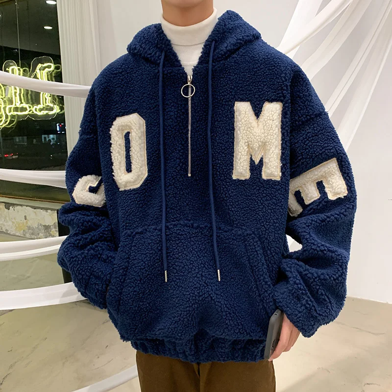Men Streetwear Letter Hip Hop Fleece 2020 Autumn Korean Oversized Sweatshirts Hooded Hoodies Clothing Moleton Masculino