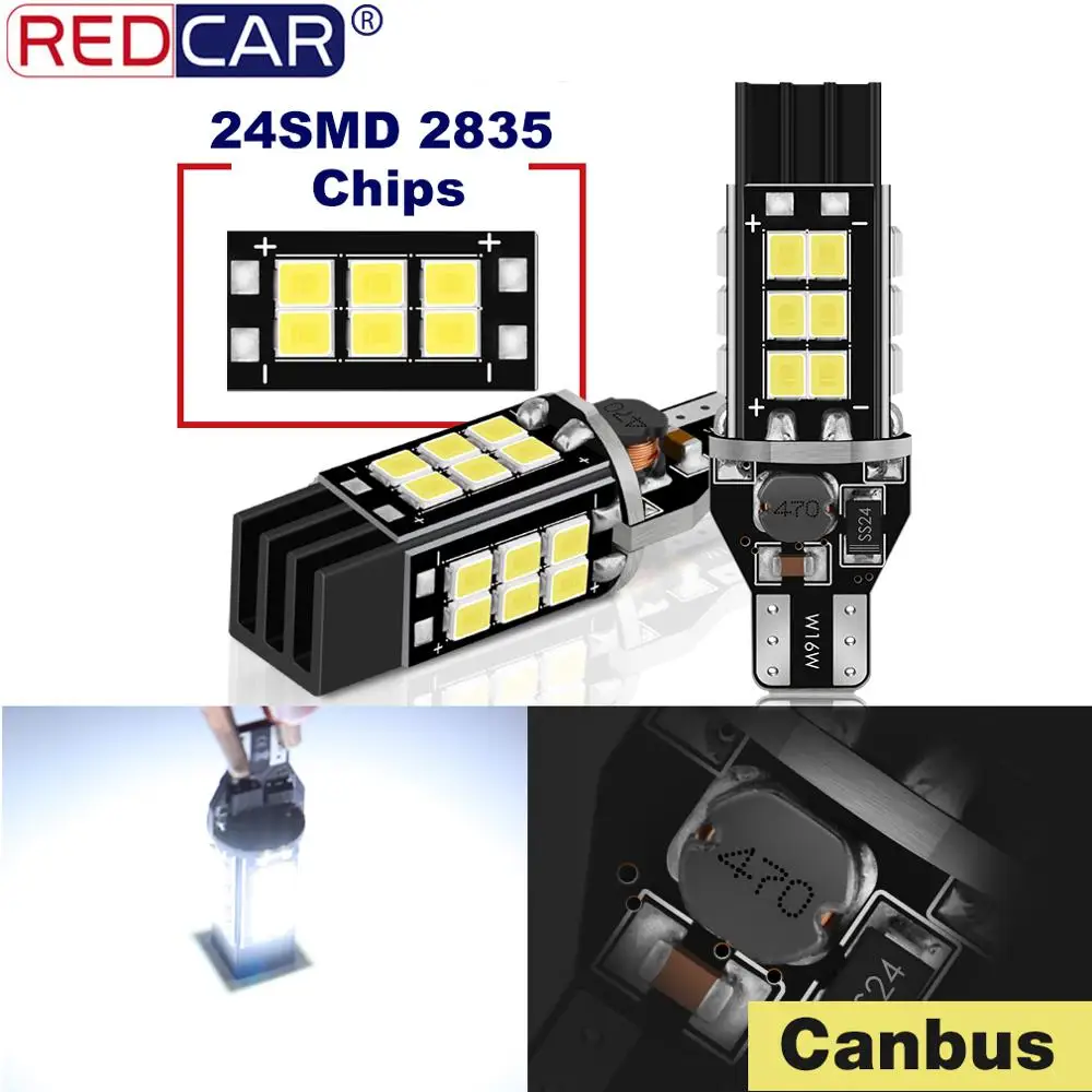 Светодиодный светильник T15 W16W 912 921 2 шт. 24SMD 2835 чипы автомобильная лампа Canbus OBC без