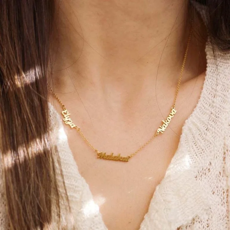Popular Multiple Name Necklace Nameplate Pendant Necklaces Stainless Steel Custom Necklace Chain Collares Para Mujer Jewelry