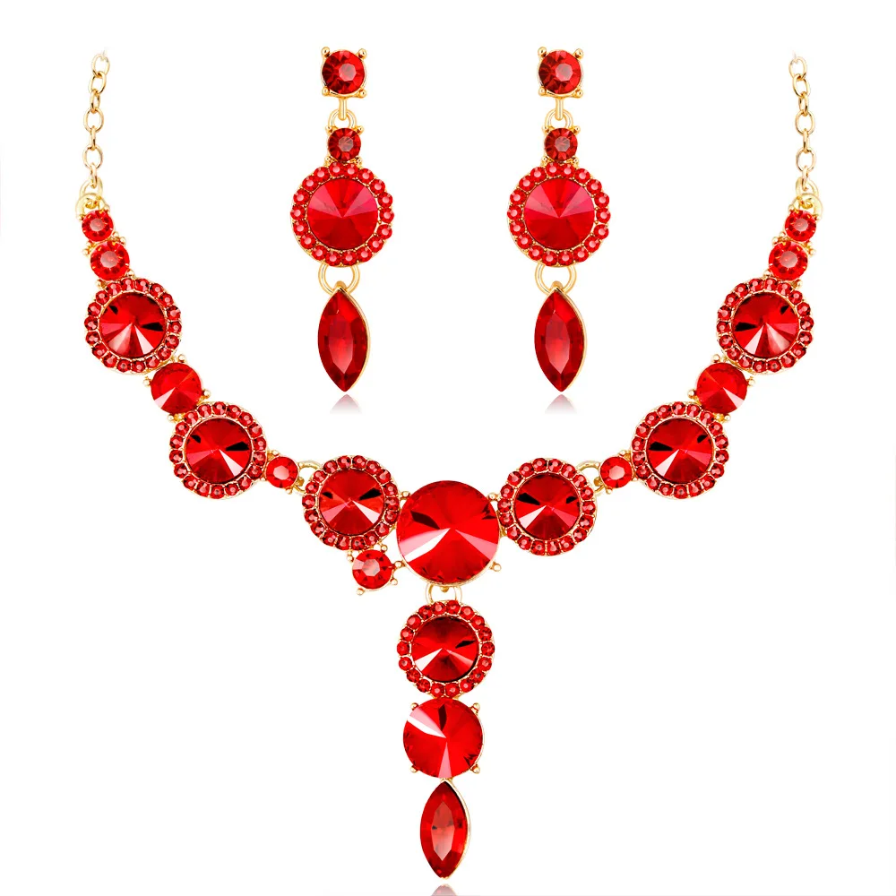 Дропшиппинг роскошное золотое ожерелье висячие серьги зеленые красные белые