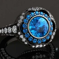 fashion atmosphere sapphire zircon inlaid with small gravel black wedding engagement ring