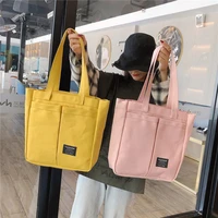 large capacity black yellow pink canvas tote bag for women with zipper with pockets korean womens fabric shoulder bag handbags