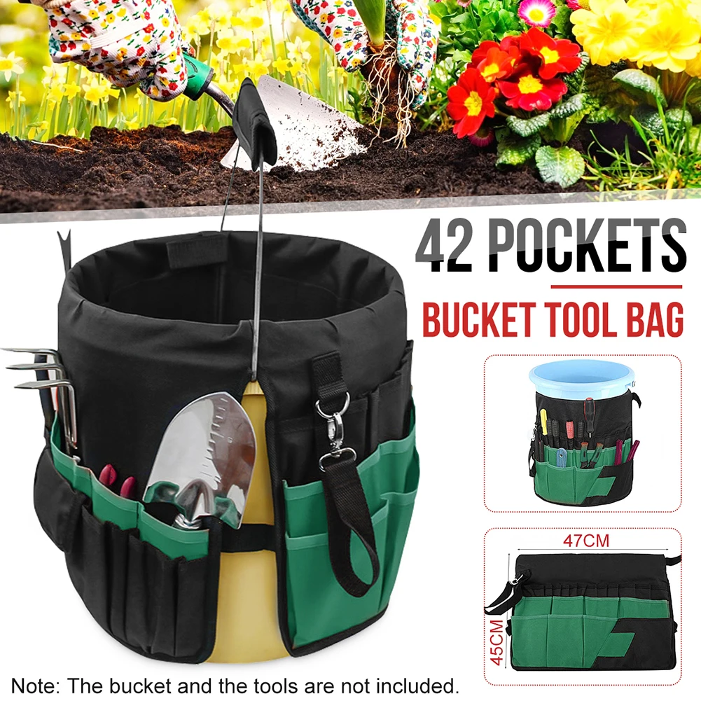 

Oxford Cloth Bucket Organizer Storage Bag 42 Pockets Garden Hand Tool Toolkits Tote Pouch Planting Basket 45x29cm