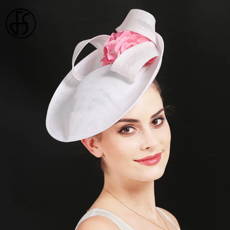 FS Белая Шляпа Fedora Женская Вуалетка Дерби большие шляпы цветок Элегантная Дамская