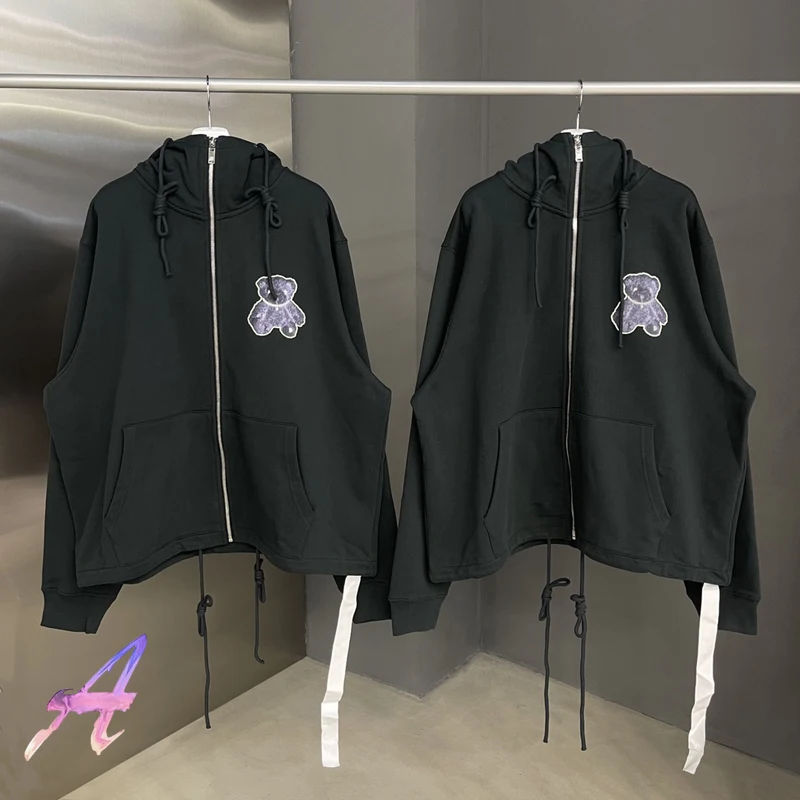 Welldone Jacket Men Women Men Women Reflective Bear Hooded High Quality Fashion We11 Done Zipper Jacket