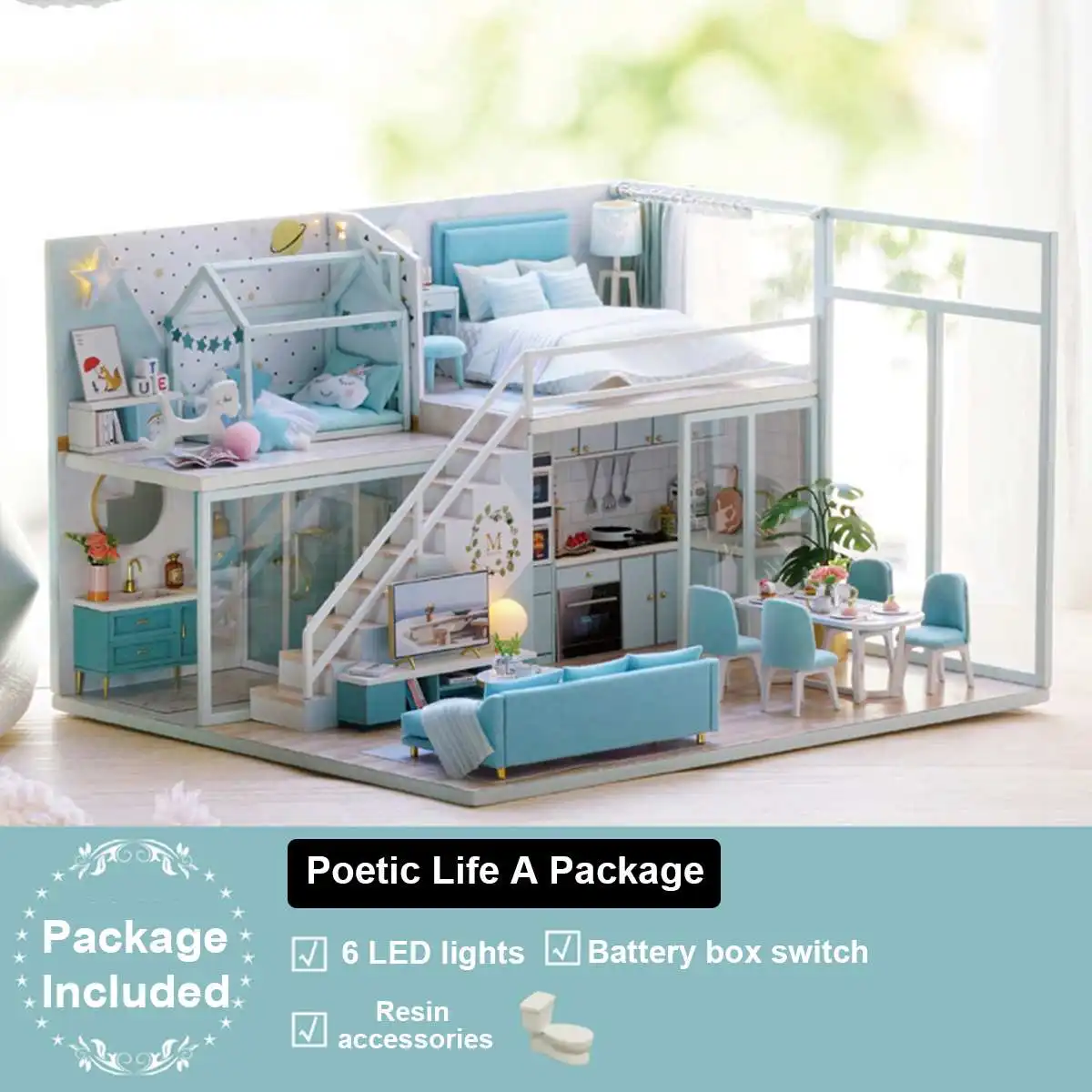 

Деревянный кукольный домик «сделай сам» со светодиодной подсветкой, миниатюрный кукольный домик, комплект мебели, игрушечный домик для дет...