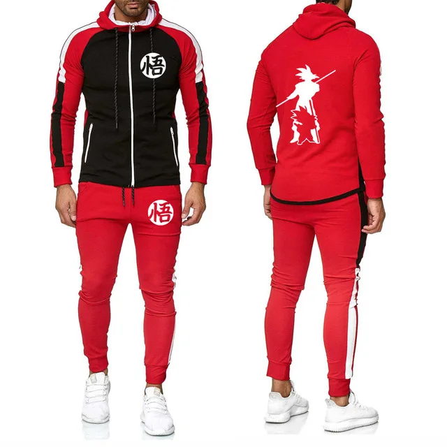 New 2020 Men's suits Anime Dragon Ball Saiyan Sweatshirt stitching Color Matching jackets+Pants 2Pcs Sporting Suit A | Автомобили и