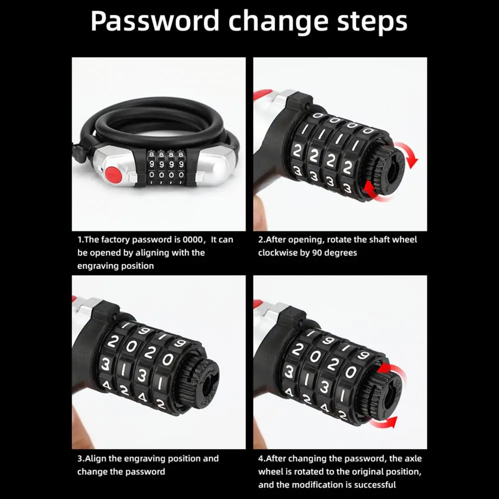 

1.2m Bicycle Four-Digit Steel Cable Code Lock with Light Riding Safety Device