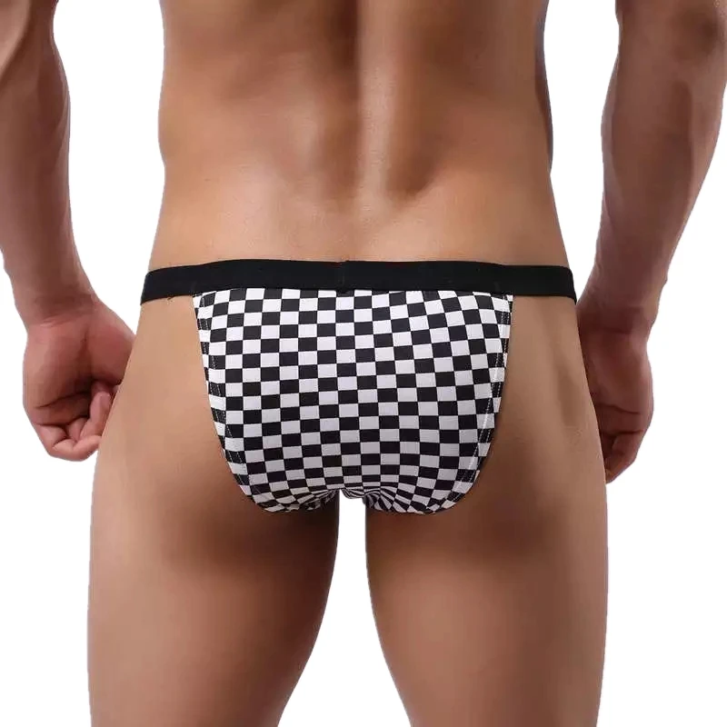 Клетчатое нижнее белье сексуальное Для мужчин мини трусы с отделением для пениса