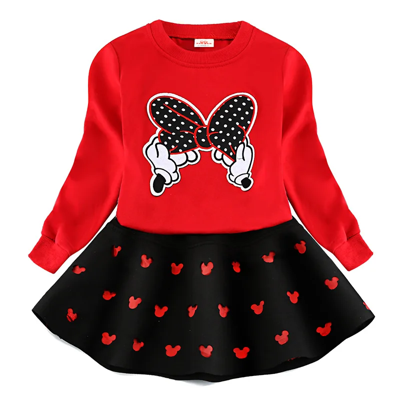 Комплект одежды для девочек с Минни и бантом Модная одежда маленьких футболка