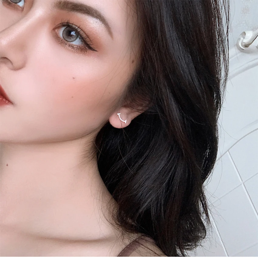 

925 sterling silver zircon smiley face earrings for women summer charm fashion personality sweet jewelry holiday gift free shipp