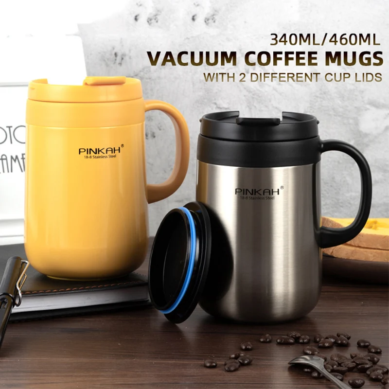 460 мл 304 термос из нержавеющей стали кофейные кружки с 2 крышками Термокружка для