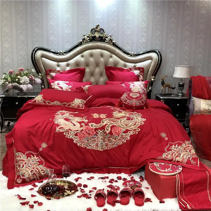 Египетский хлопок китайские свадебные красные постельное белье шикарный