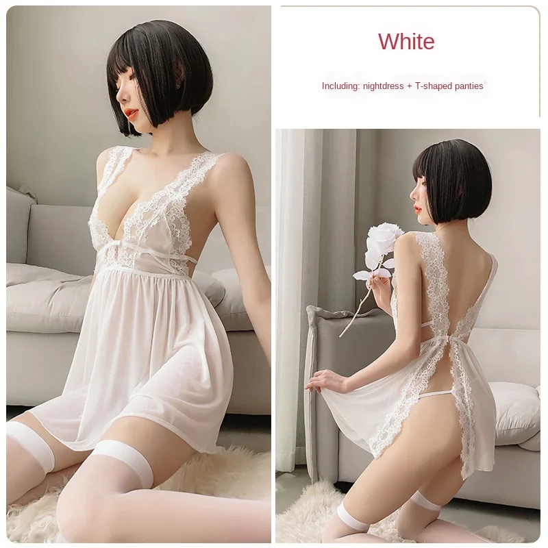 

Elegant Sexy Babydoll Lingerie Night gown Women's nightgown V-neck Backless Lace Strap Night gown Babydoll pyjamas Night gown
