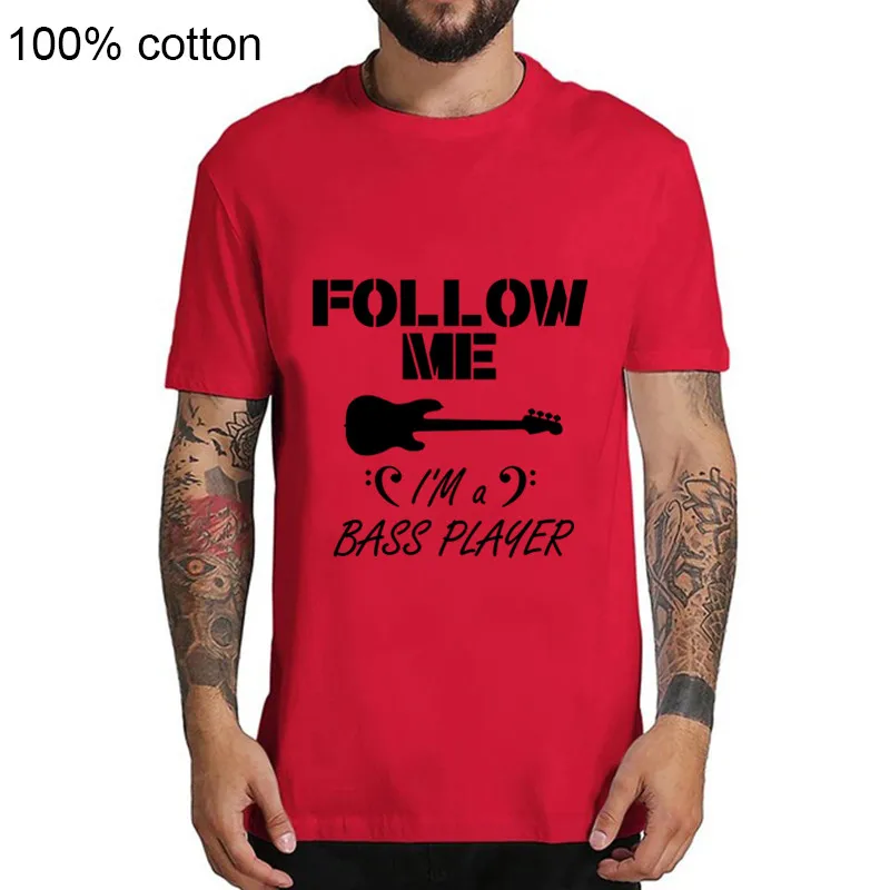 Новое поступление Мужская футболка с надписью Follow me Bass Guitar Player рок-рулон смешная