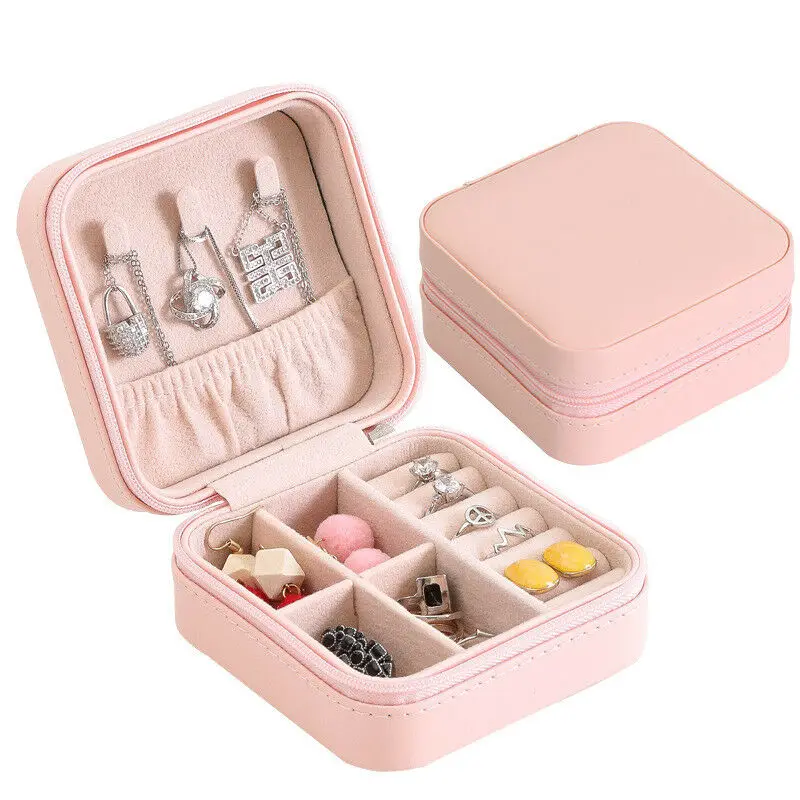 

Valentine's Day Women LeatherJewelry Box Organizer Portable Travel Case Earring Ring Necklace Storage Box Creative Gift New