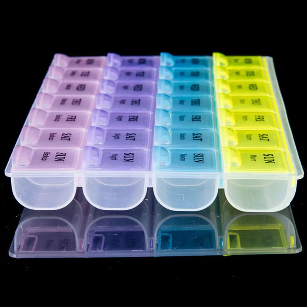 

Weekly 7 Days 4 Row 28 Squares Medicine Storage Organizer Container Case Tablet Pill Drug Box Case Holder Dispenser Health Care