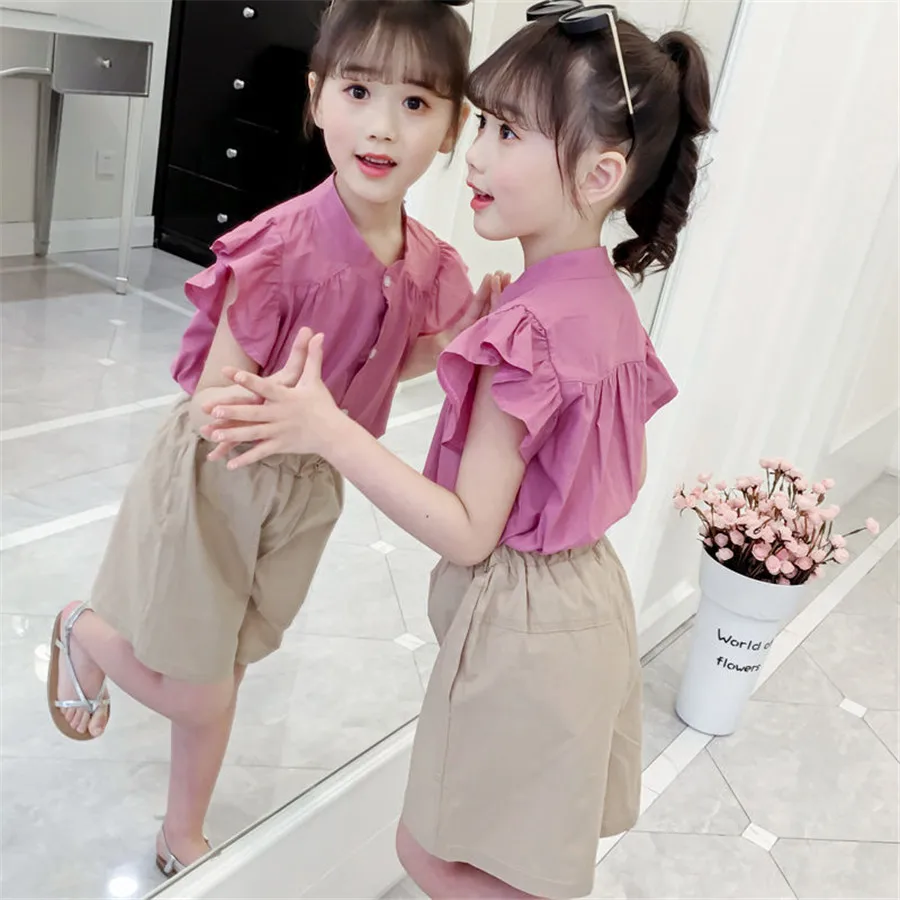 Летняя одежда для девочек топ с бантом + шорты повседневные костюмы