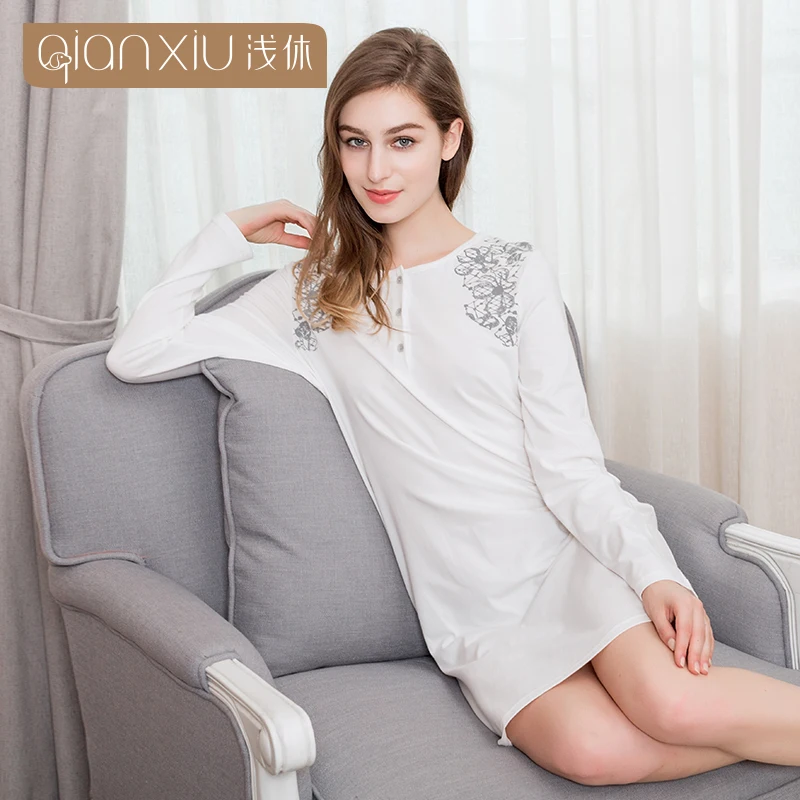 Qianxiu 2017 Осенняя Новая женская юбка для сна с цветочным узором Удобная дышащая 17101C