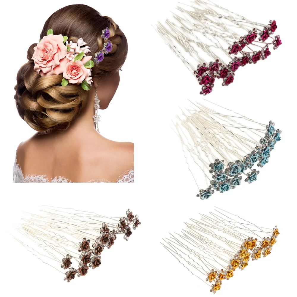 Заколки для волос с розовыми цветами свадебные стразы аксессуары 20 шт./упак. |