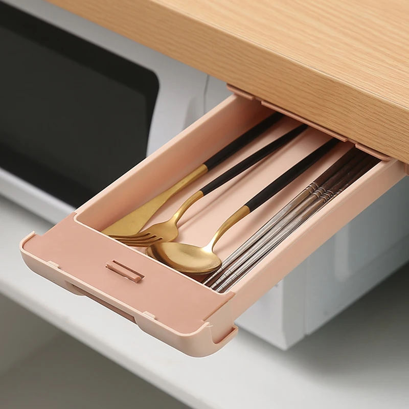 

Desk Hidden Storage Box Office Storage Stationery Organizer Box Seal Case Table Under Desk Storage Drawer Wall-mounted Punchfree