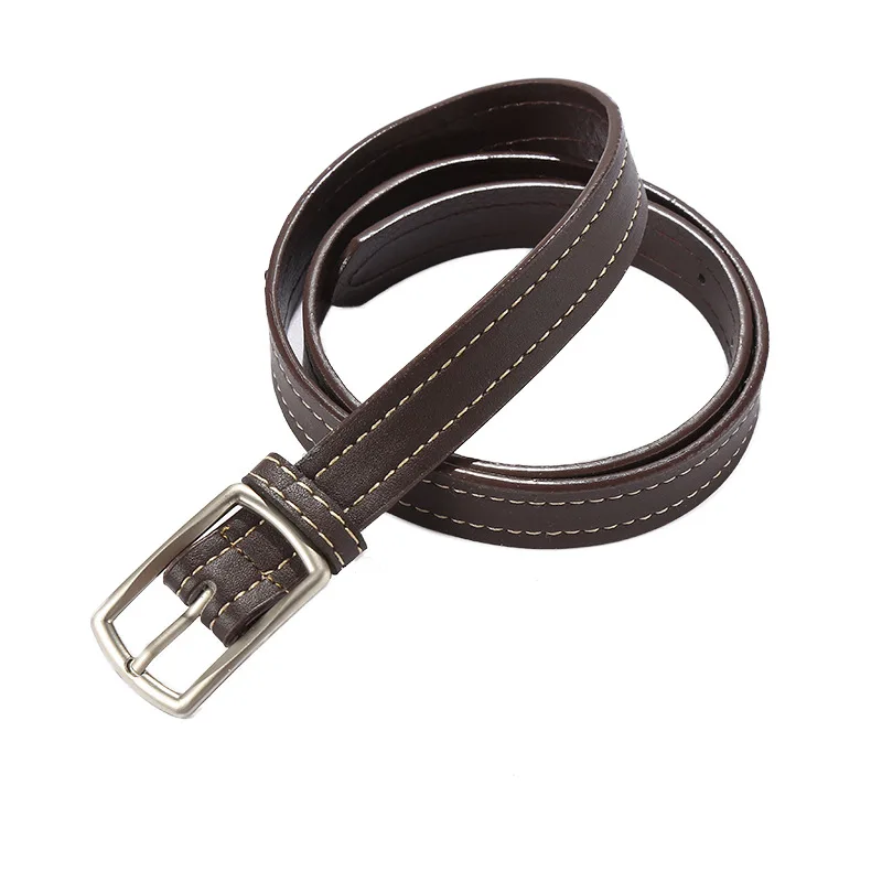 

2021ELEGZO Fashion Waistband PU leather double stitched belt with metal buckle head fashion jeans belt