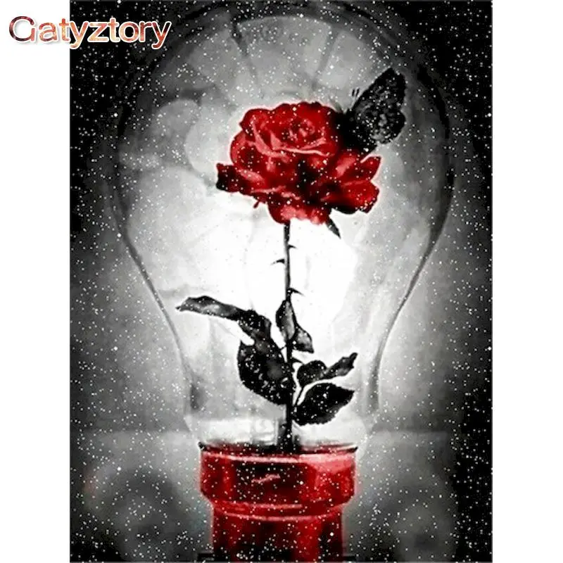 

GATYZTORY 60x75cm Frame Paint By Numbers For Adult Handmade Diy Gift Rose Flower Oil Picture By Number Home Decoration Art Craft