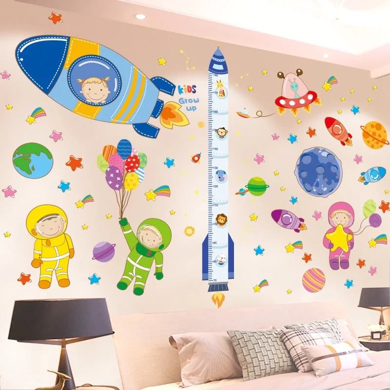 

[shijuekongjian] Height Measure Wall Stickers DIY Rocket Planets Astronauts Mural Decals for Kids Rooms Baby Bedroom Decoration