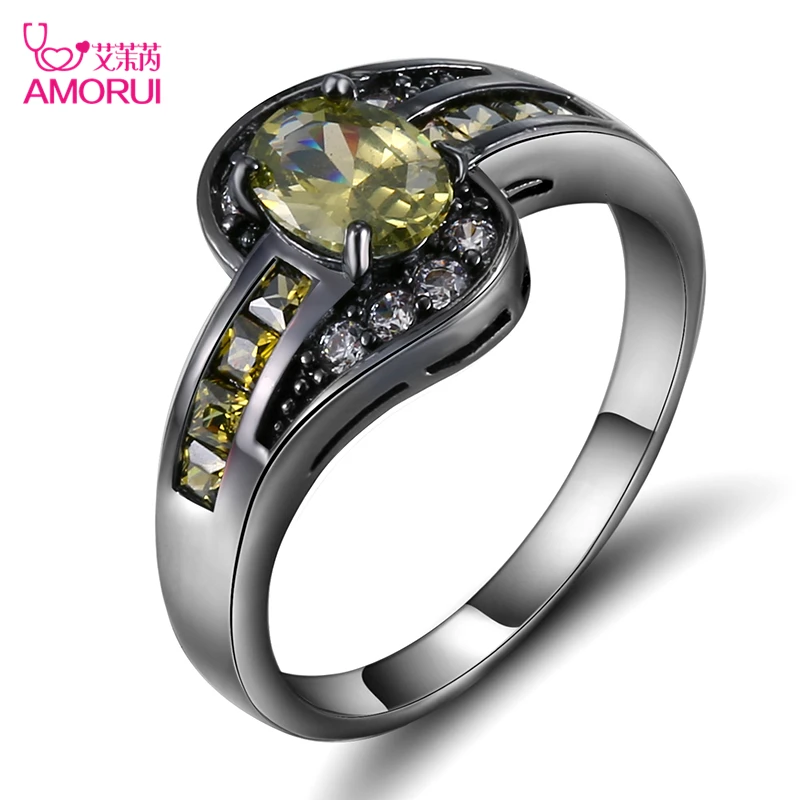 AMORUI Винтаж золотистый и черный Цвет овальной формы оливково зеленая CZ обручальные кольца для женщин/мужчин