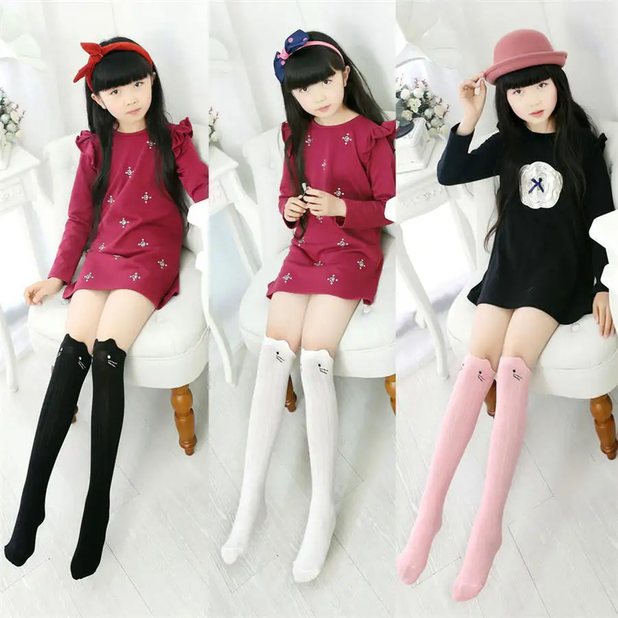 Модные Хлопковые гольфы с милым рисунком кота для маленьких девочек колготки