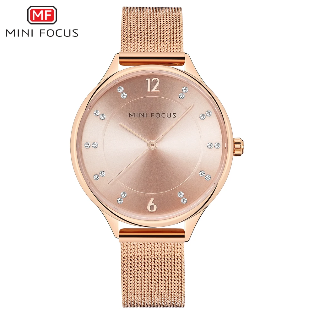 Женские кварцевые часы с сетчатым ремешком элегантные цвета розового золота