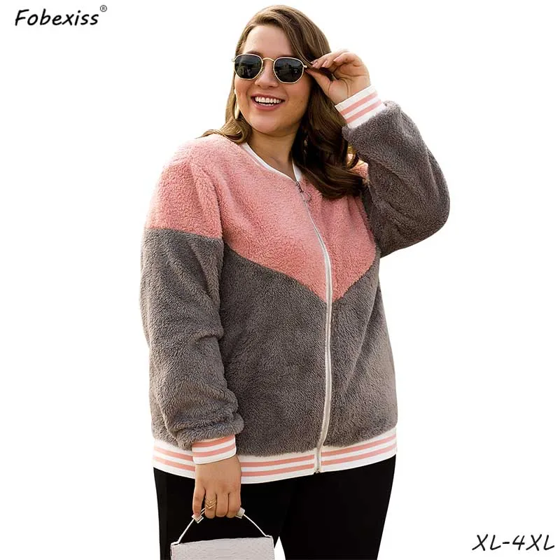 Pink Розовый пушистый женский жакет 4XL искусственный мех милый плюшевый жакет сладкого размера плюс свободные толстые теплые пальто модная зимняя женская куртка - Цвет: Pink