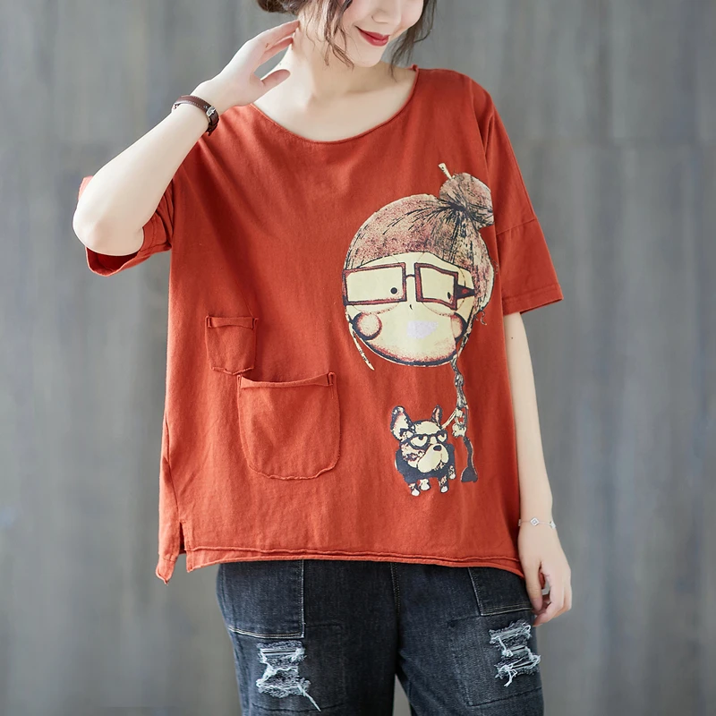 

FAKUNTN Japan Style Harajuku Sweet Girl's T Shirts Soft Cotton Print Cartoon T Shirt Women Loose Casual T-shirt Fashion Tops