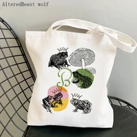 women shopper bag frog lover letter printed kawaii bag harajuku shopping canvas shopper bag girl handbag tote shoulder lady bag