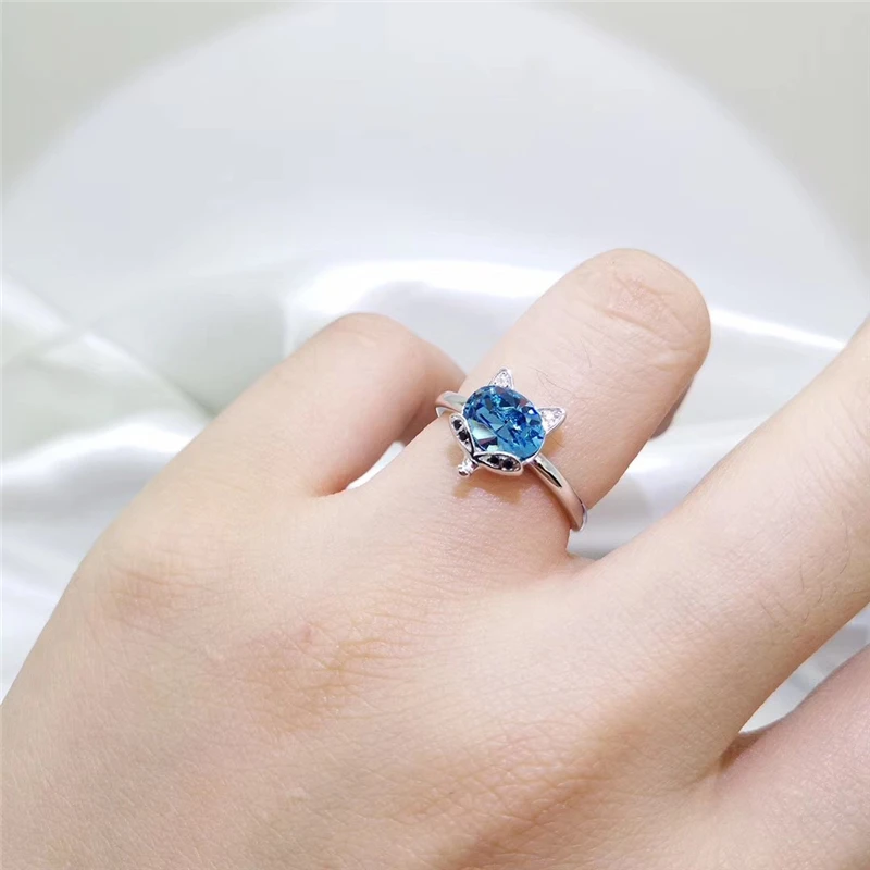 

925 sterling silver inlaid zircon fox open ring European and American new fashion ladies temperament multicolor crystal ring jew