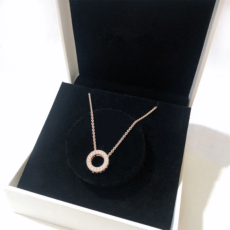 

2020 New Autumn Silver Pav Heart Necklace 925 Sterling Silver Jewelry chain Pendant with Rose Necklaces For Women Men