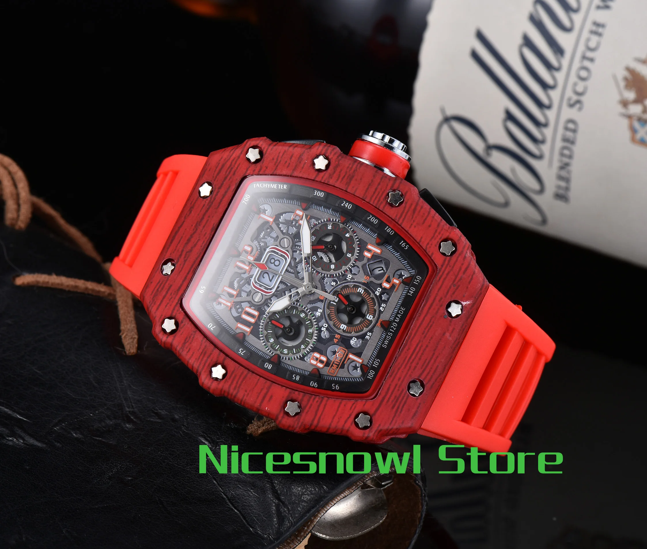 

New High quality 12 colors Automatic Watch RM Mens Watches Top Brand RM Luxury Quartz Wristwatch Silicone Strap Tonneau shape
