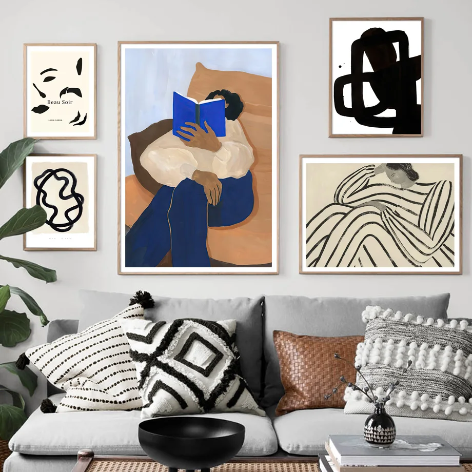 

Minimalist Abstract Girl Black Lines Wall Art Canvas Painting Nordic Posters and Prints Wall Pictures for Living Home Decoration
