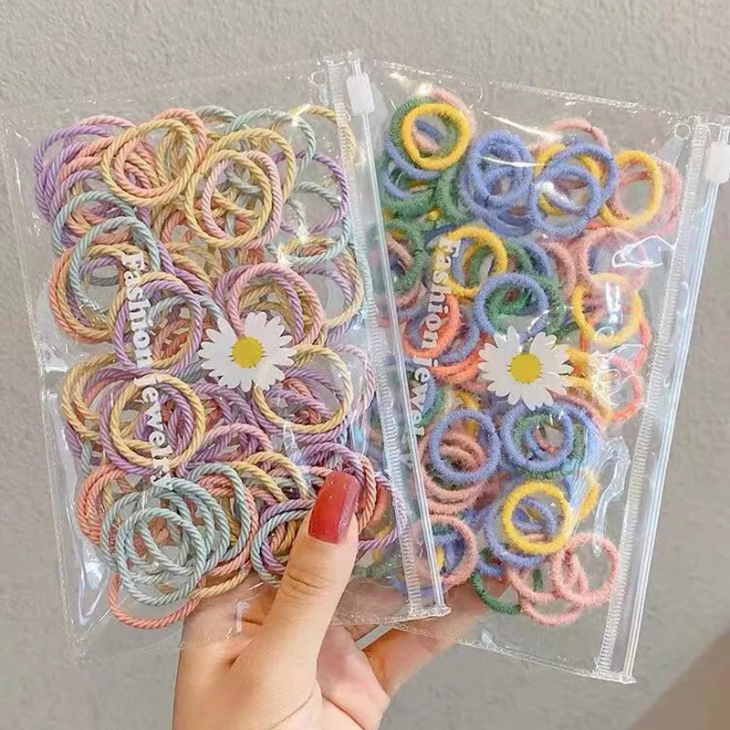 

100Pcs/Set Girls Candy Color Hair Bands Girls Hair Accessories Elastic Rubber Band Hair band Children Ponytail Holder Bands