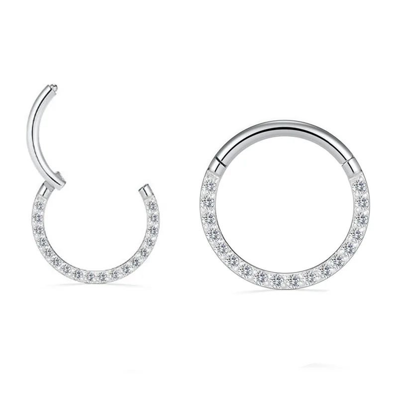 9PCS/Lot Surgical Steel Micro Zircon Nose Hinged Ring Forward Septum Clicker Ear Cartilage Tragus Body Jewelry Wholesale - купить по