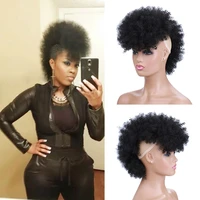 blice synthetic high puff afro kinky curly short middle part wig clips in hairpiece hair extensions 90gpiece ntural black