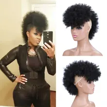 Blice Synthetic High Puff Afro Kinky Curly Short Middle-Part Wig Clips in Hairpiece Hair Extensions 90g/piece Ntural Black