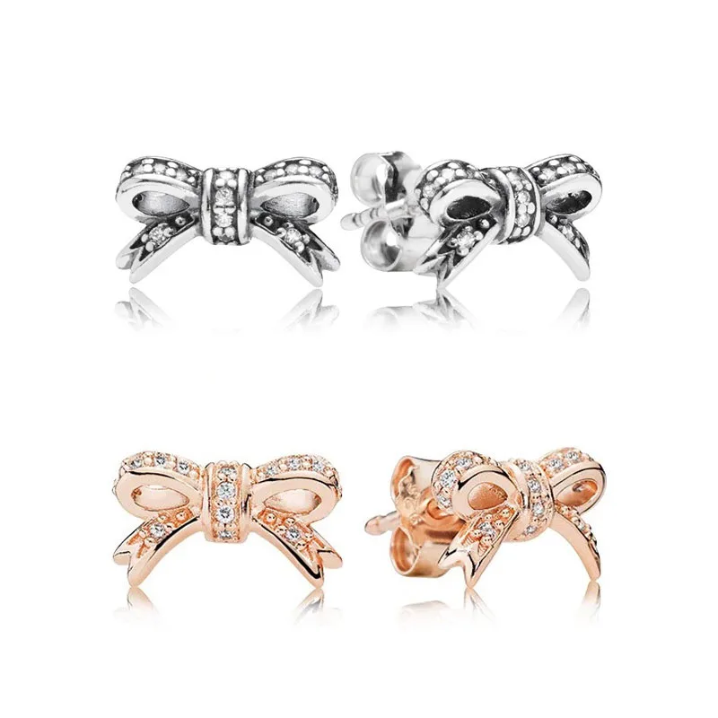 

Women's S925 Sterling Silver Rose Gold Bow Earrings For Women To Wear Original Diy Jewelry
