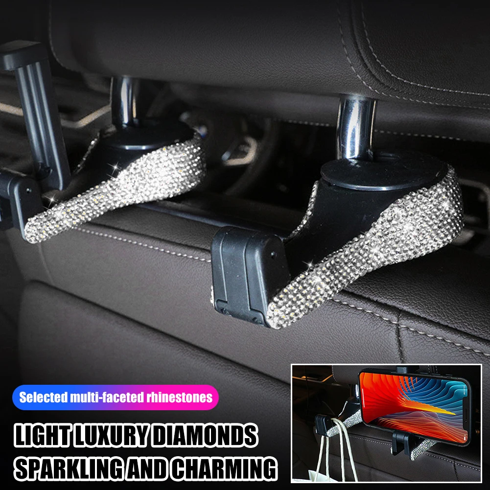 

Universal Car Seat Headrest Hook Phone Holder Hanger Storage Organizer Backseat Hook Bling Rhinestones Phone Bracket Accessories