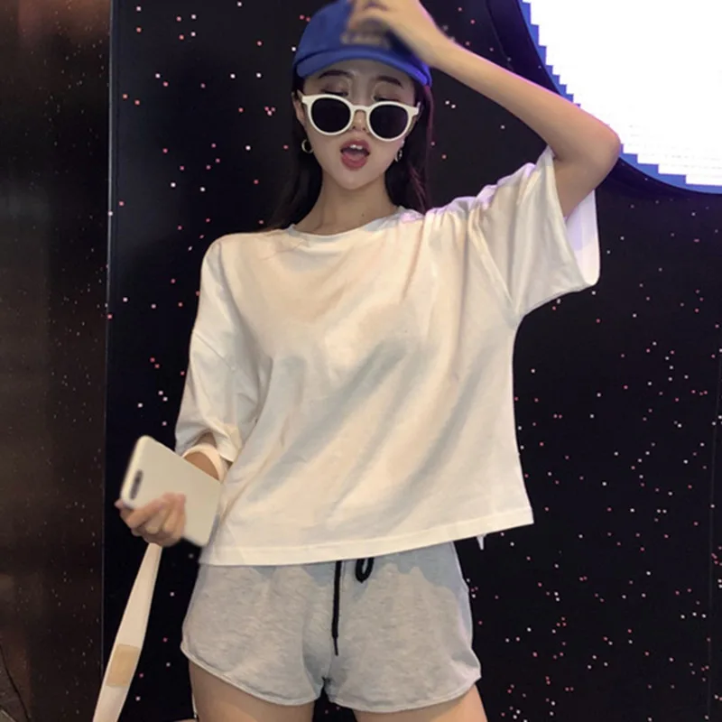 

Summer Solid Patchwork T-Shirt Retro All-Match Outer Wear Backless Design Casual Short Style Short Sleeve Top